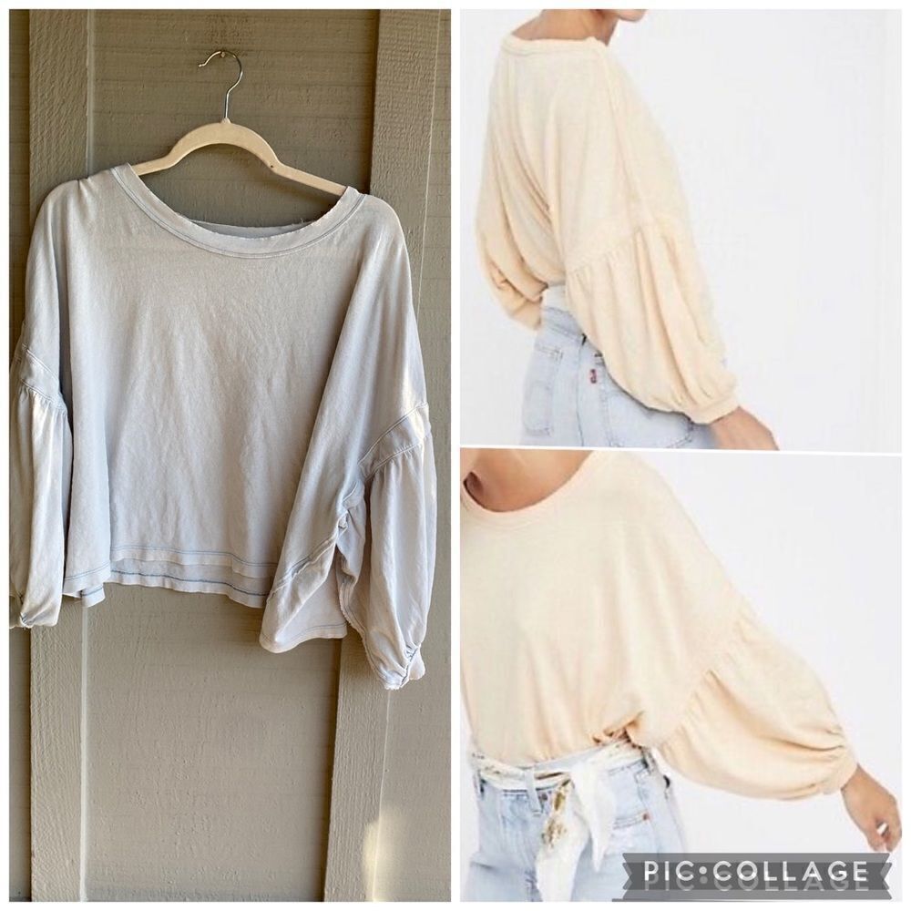 Free People gray Balloon Sleeve Long Sleeve Tee